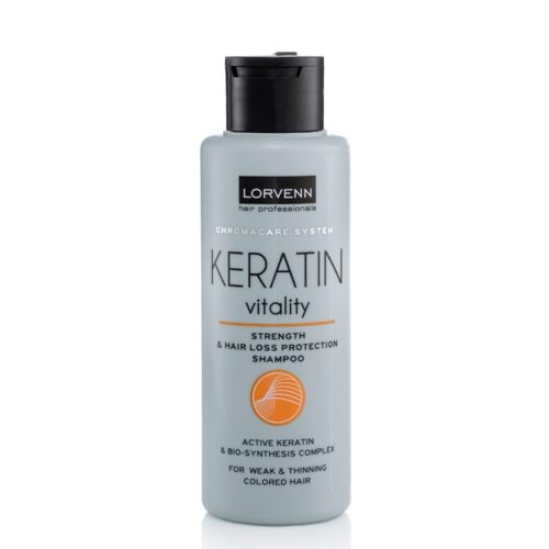Σαμπουάν μαλλιών Lorvenn με βάση ενεργή κερατίνη, ιδανικό για βαμμένα και ταλαιπωρημένα μαλλιά σε travel size 100 ml.